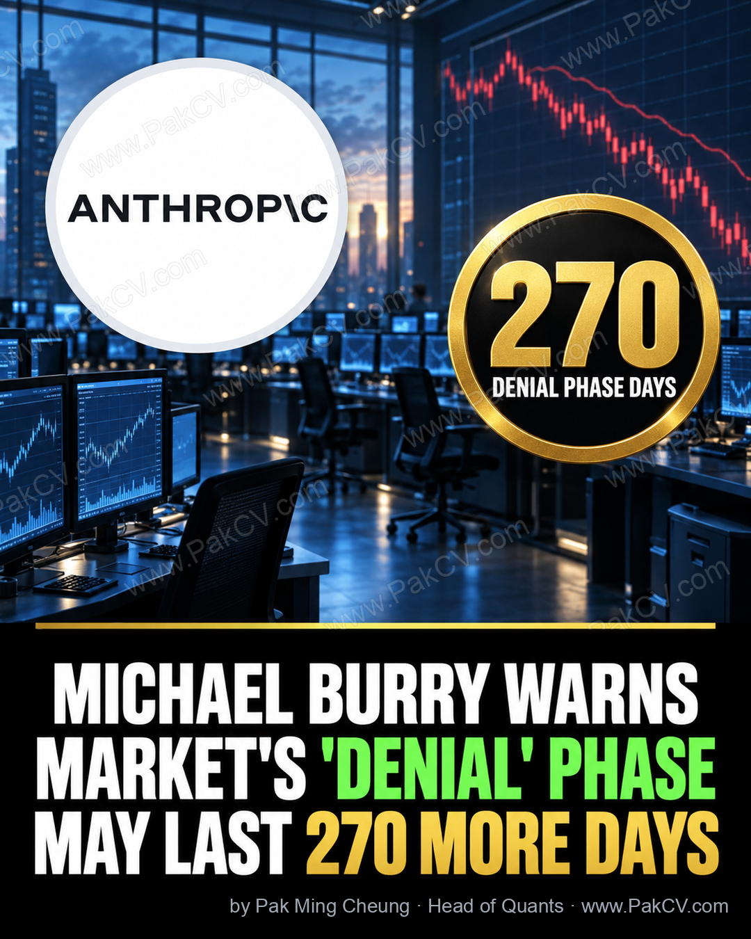 Michael Burry says the stock market is in a 'denial' phase that could last up to 270 days.